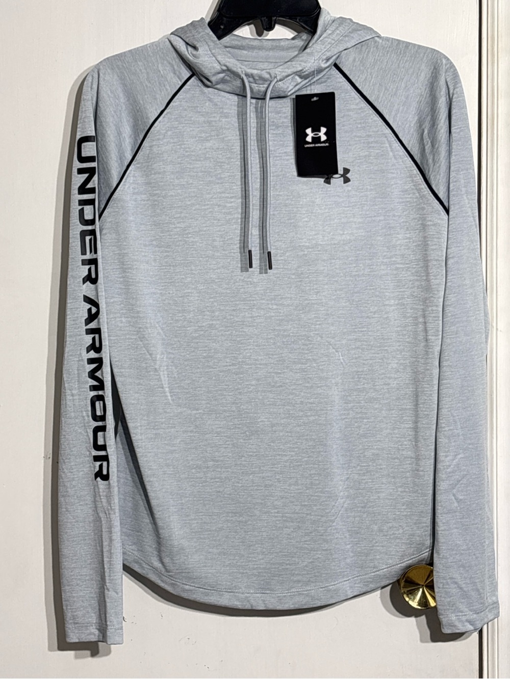 Under Armour Light Gray Pullover Hoodie with Black Logo
